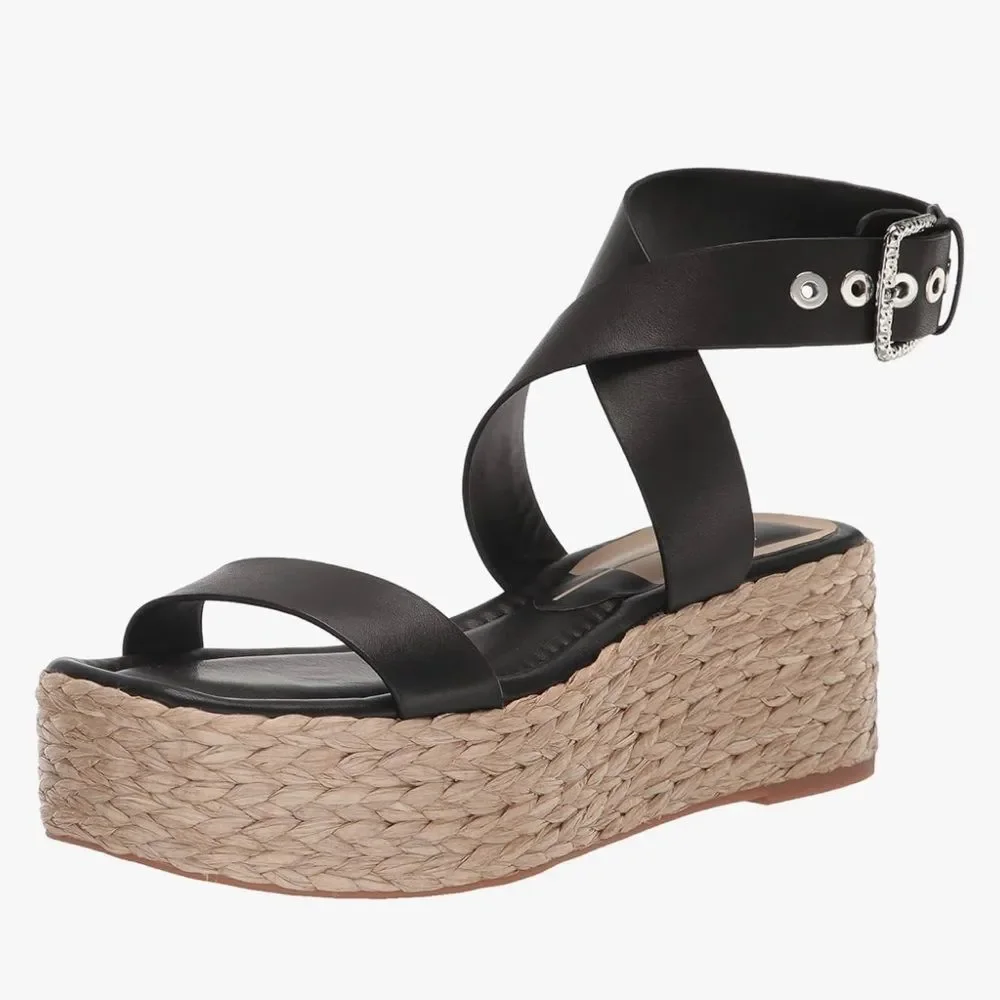NWOB Dolce Vita Women's SZ 11 Sandals Black Leather Platform Ankle Strap Shoes